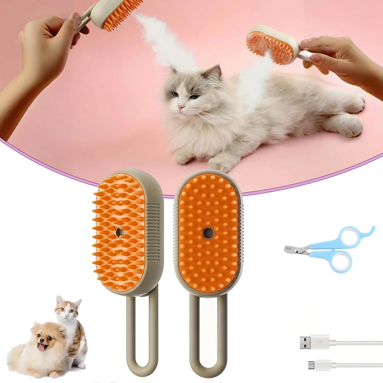 Steam Brush for Cats,Upgraded 3 in 1 Cat Steam Brush for Shedding Pet Steam Brush,Usb Rechargeable Steam Brush for Cats Dogs Hair Removal Cleaning and Massaging Grooming Brush (Coffee)